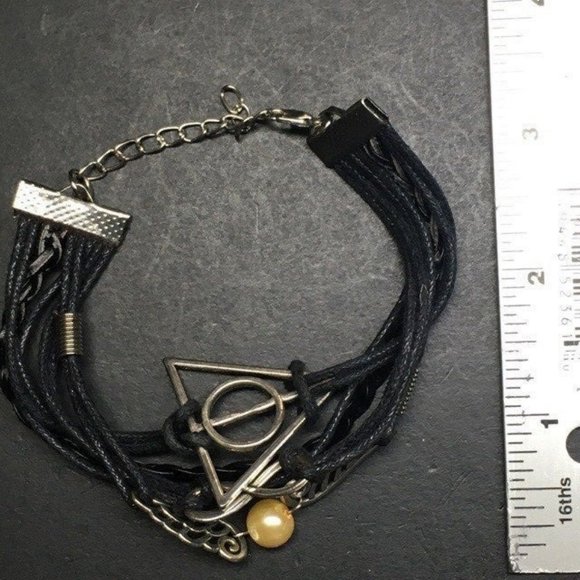 Jewelry Harry Potter Bracelet Deathly Hallows Black Leather Quidditch